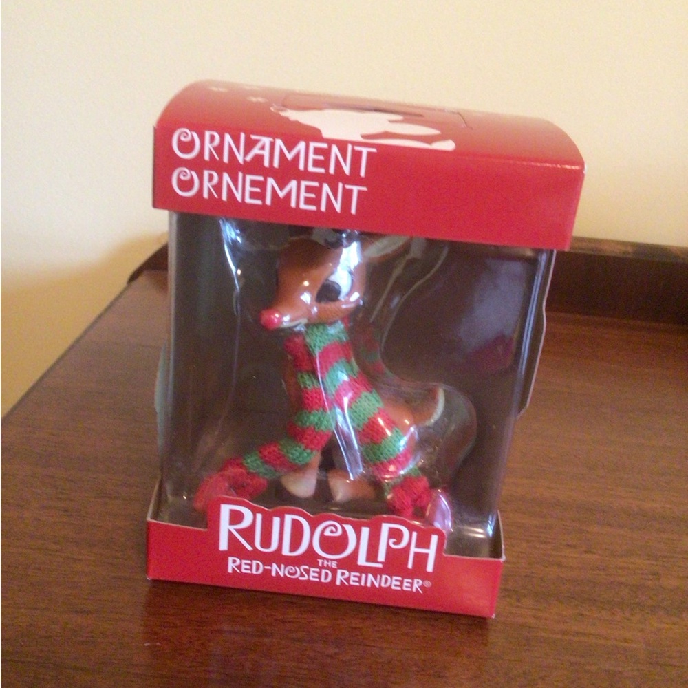 Rudolph Ornament with Red and Green Scarf